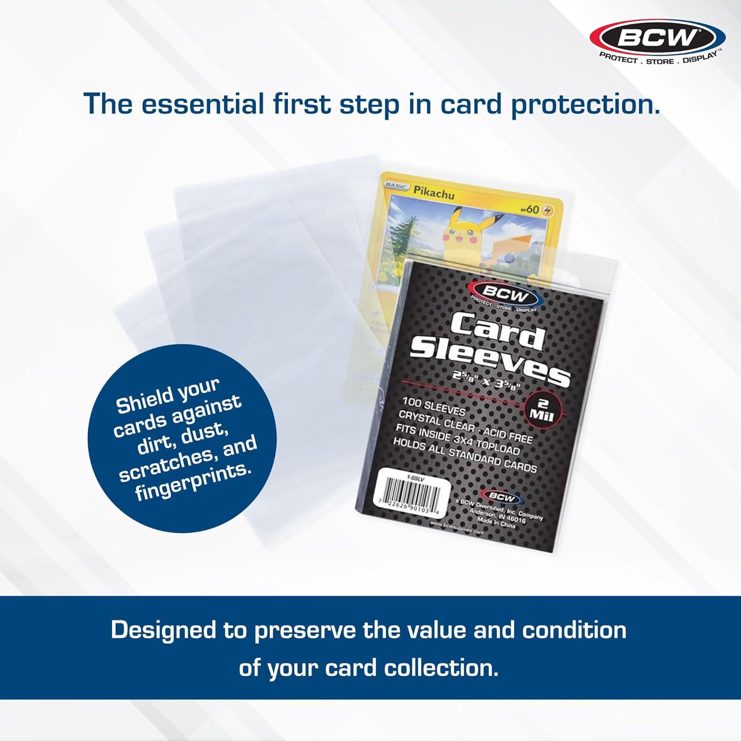 image:imageBCW Standard Card Sleeves 258 x 358 5 Packs 500 Total Crystal Clear AcidFree Toploader Trading Card Sleeves for Baseball Basketball Football Hockey Pokemon MTG etc