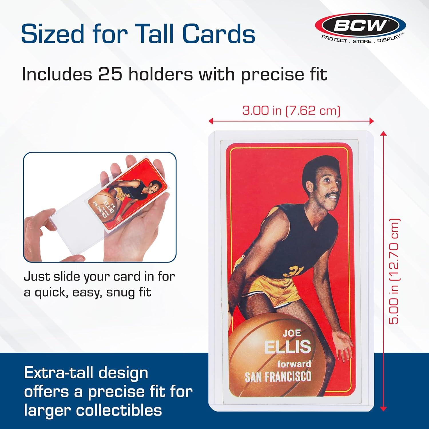 image:imageBCW Tall Card Topload Holders 25 Pack Premium Top Loaders for Sports Trading Cards Fits Tall Basketball Football Widevision Cards Clear Rigid Toploader Card Protectors