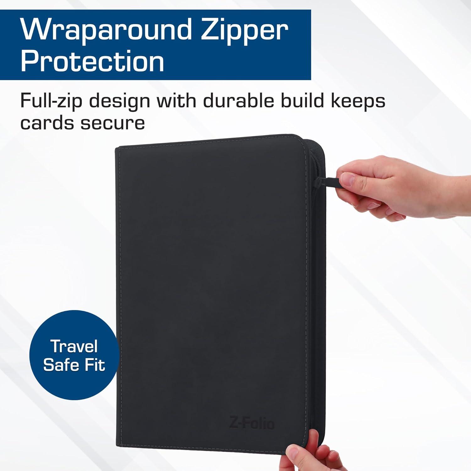 image:imageBCW ZFolio 9Pocket LX Album Black Secure Zipper Card Organizer Premium Leatherette Card Collection Binder Trading Card Binder for Pokemon MTG Sport Cards and MoreBlack