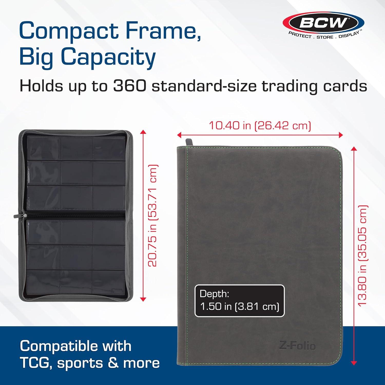 image:imageBCW ZFolio 9Pocket LX Album Gray Secure Zipper Card Organizer Premium Leatherette Card Collection Binder Trading Card Binder for Pokemon MTG Sport Cards and More