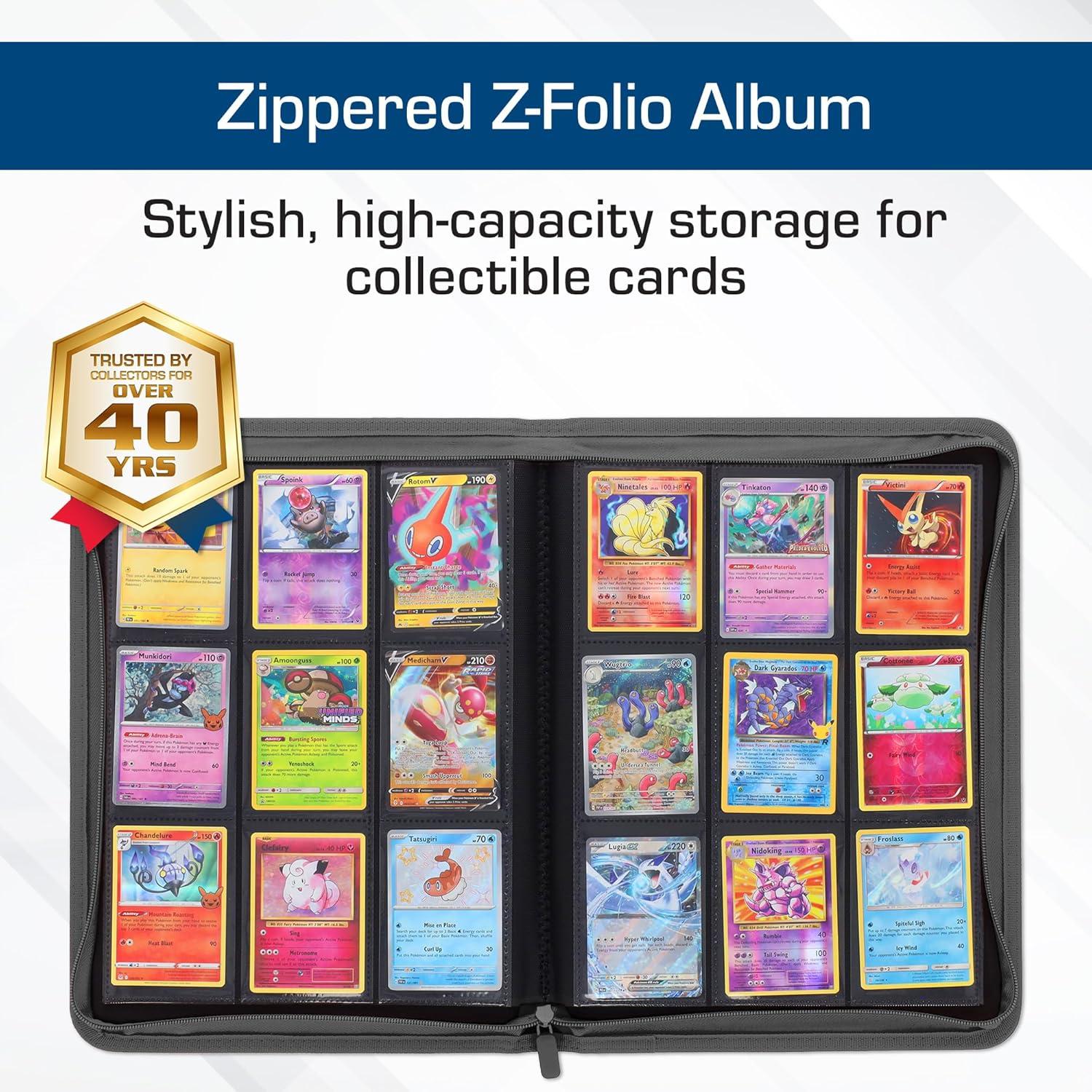 image:imageBCW ZFolio 9Pocket LX Album Gray Secure Zipper Card Organizer Premium Leatherette Card Collection Binder Trading Card Binder for Pokemon MTG Sport Cards and More