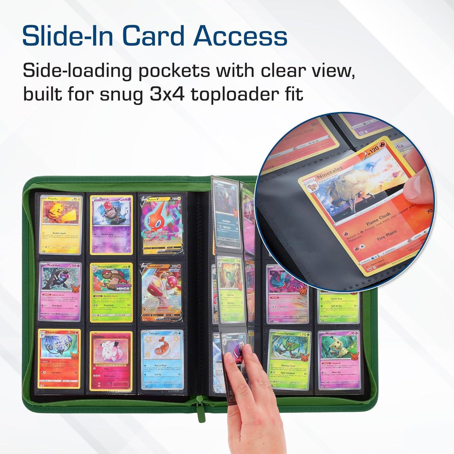 image:imageBCW ZFolio 9Pocket LX Album Green Secure Zipper Card Organizer Premium Leatherette Card Collection Binder Trading Card Binder for Pokemon MTG Sport Cards and More
