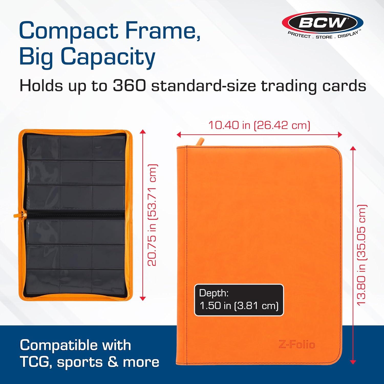 image:imageBCW ZFolio 9Pocket LX Album Orange Secure Zipper Card Organizer Premium Leatherette Card Collection Binder Trading Card Binder for Pokemon MTG Sport Cards and More
