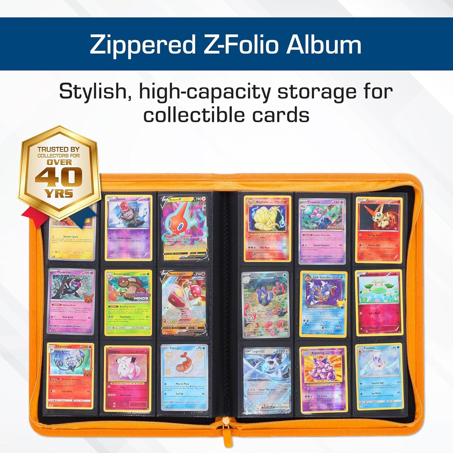 image:imageBCW ZFolio 9Pocket LX Album Orange Secure Zipper Card Organizer Premium Leatherette Card Collection Binder Trading Card Binder for Pokemon MTG Sport Cards and More