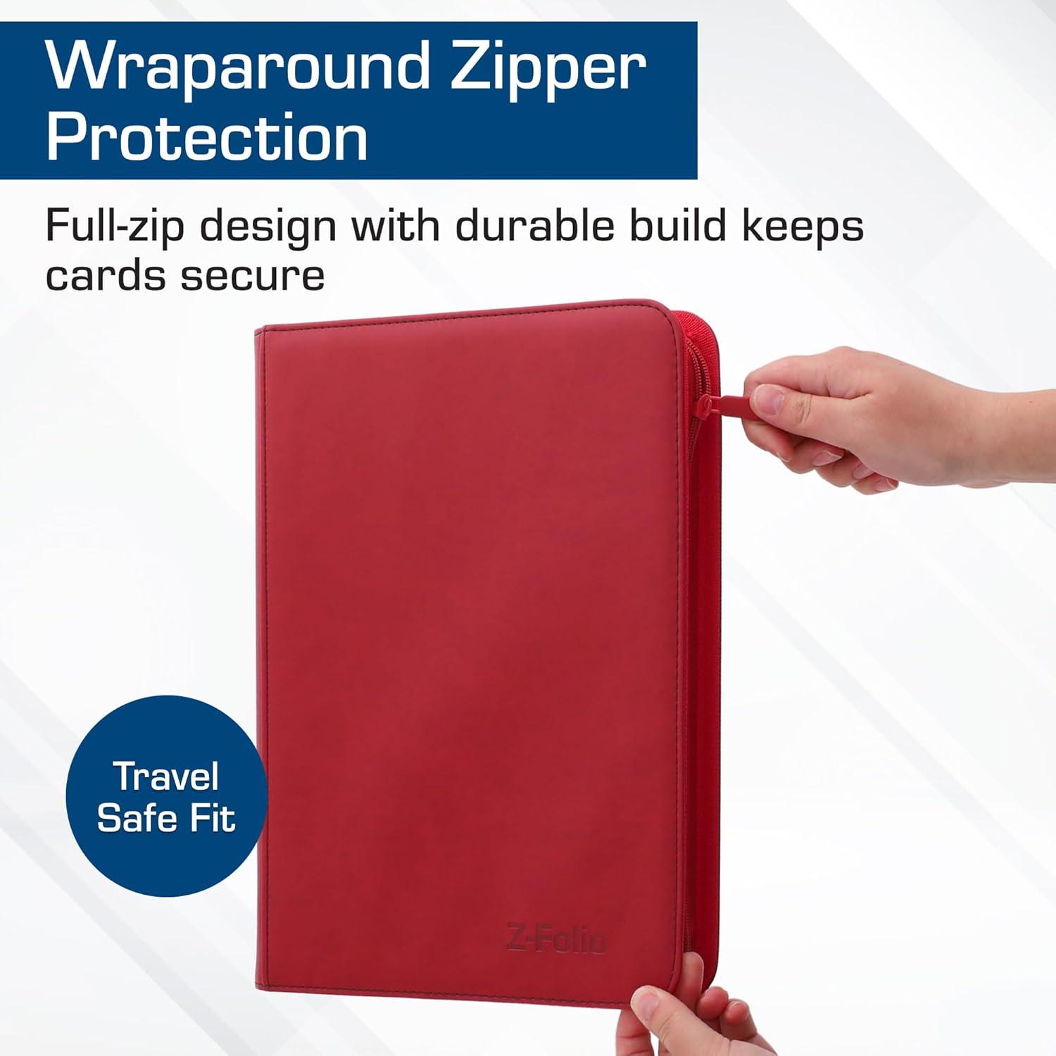 image:imageBCW ZFolio 9Pocket LX Album Pink Secure Zipper Card Organizer Premium Leatherette Card Collection Binder Trading Card Binder for Pokemon MTG Sport Cards and MoreRed