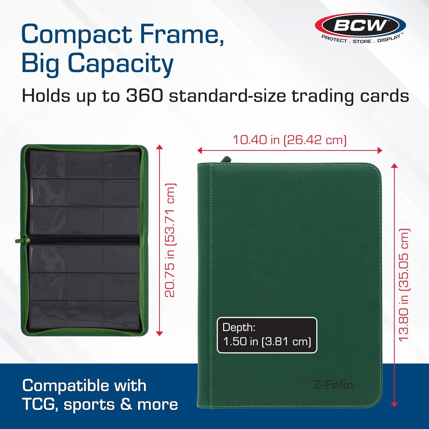 image:imageBCW ZFolio 9Pocket LX Album Purple Secure Zipper Card Organizer Premium Leatherette Card Collection Binder Trading Card Binder for Pokemon MTG Sport Cards and MoreGreen