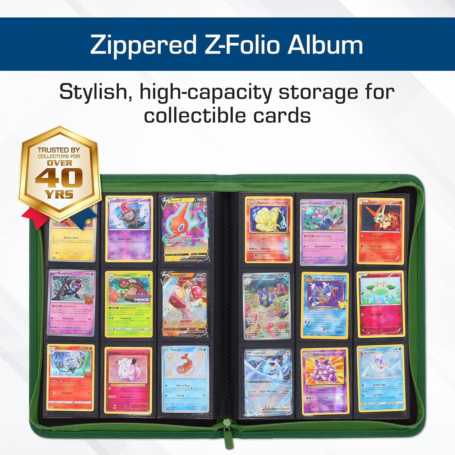 image:imageBCW ZFolio 9Pocket LX Album Purple Secure Zipper Card Organizer Premium Leatherette Card Collection Binder Trading Card Binder for Pokemon MTG Sport Cards and MoreGreen