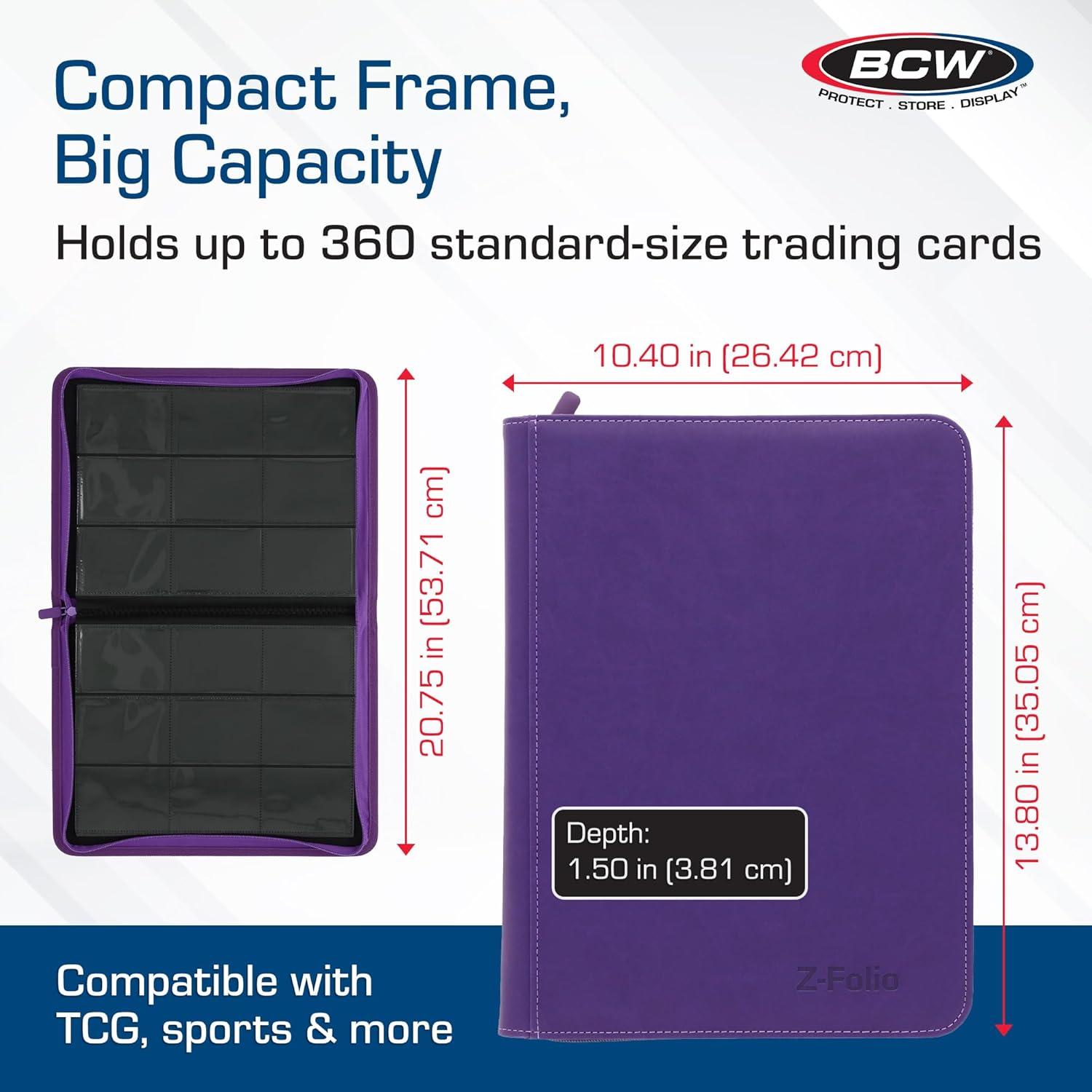 image:imageBCW ZFolio 9Pocket LX Album Purple Secure Zipper Card Organizer Premium Leatherette Card Collection Binder Trading Card Binder for Pokemon MTG Sport Cards and MorePurple