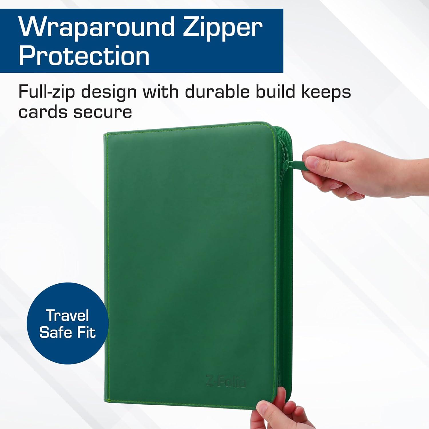 image:imageBCW ZFolio 9Pocket LX Album Purple Secure Zipper Card Organizer Premium Leatherette Card Collection Binder Trading Card Binder for Pokemon MTG Sport Cards and MoreGreen