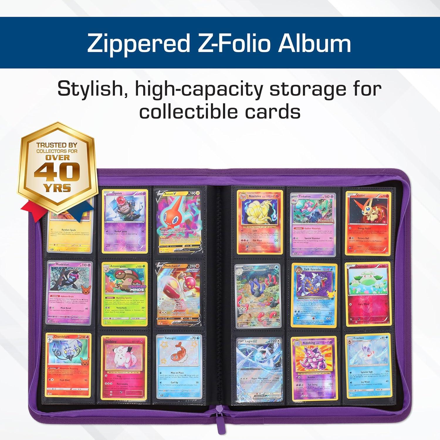 image:imageBCW ZFolio 9Pocket LX Album Purple Secure Zipper Card Organizer Premium Leatherette Card Collection Binder Trading Card Binder for Pokemon MTG Sport Cards and MorePurple
