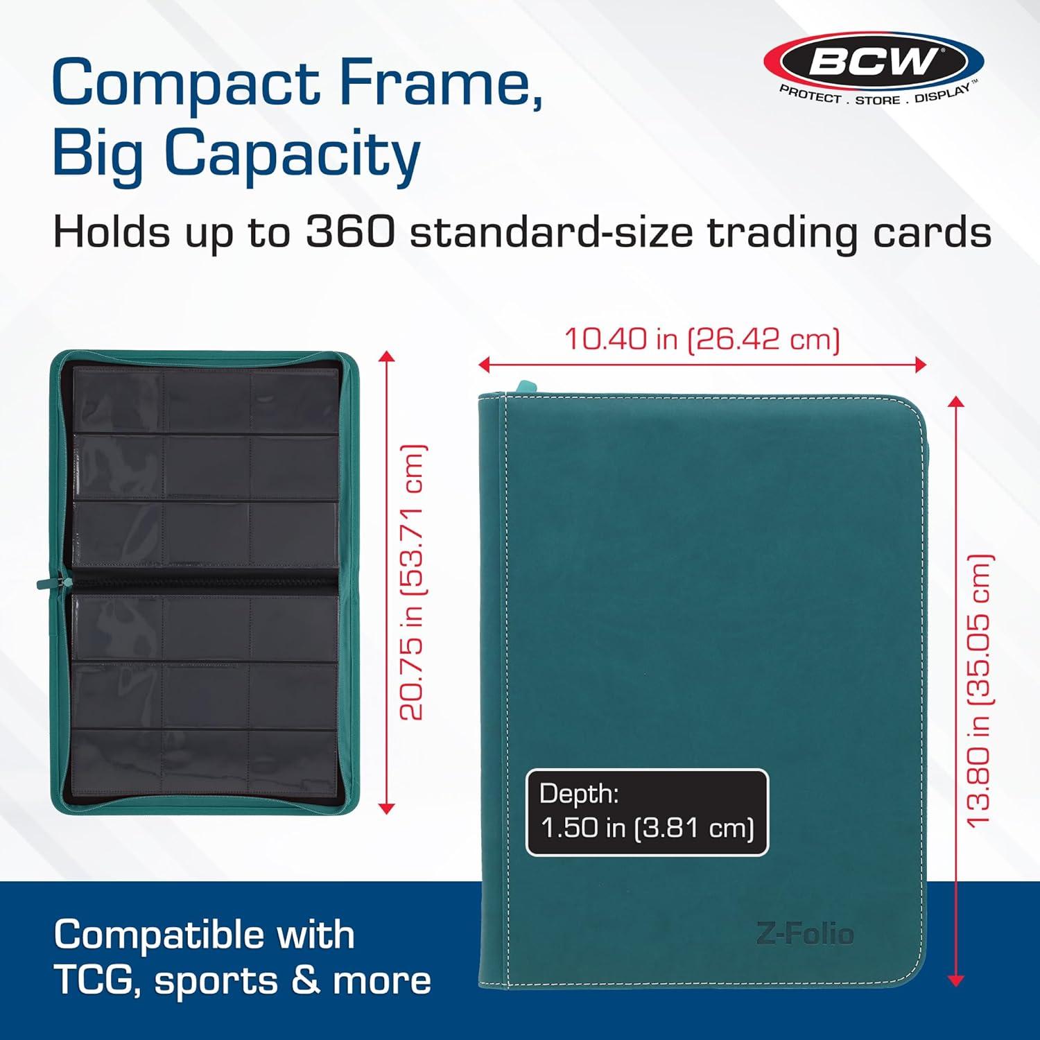 image:imageBCW ZFolio 9Pocket LX Album Teal Secure Zipper Card Organizer Premium Leatherette Card Collection Binder Trading Card Binder for Pokemon MTG Sport Cards and More