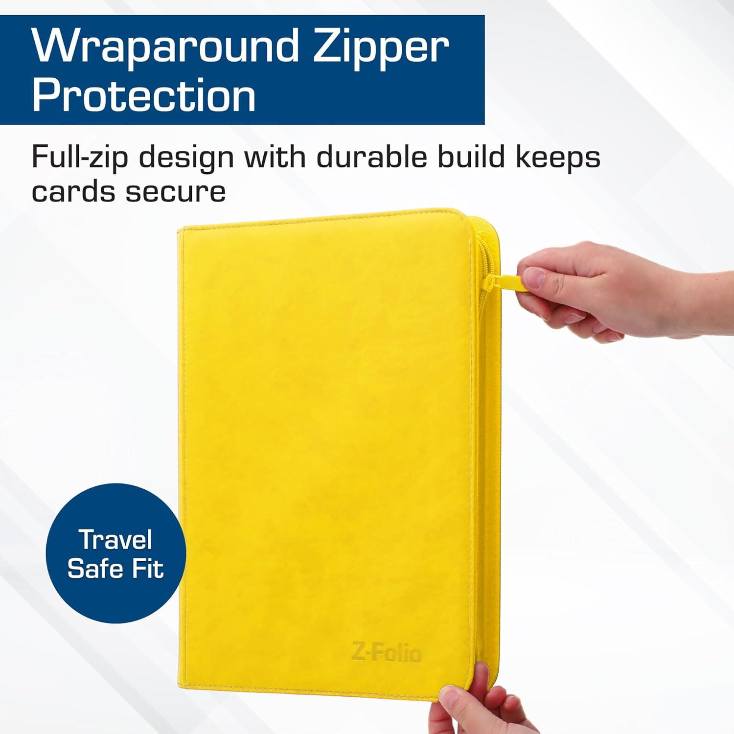 image:imageBCW ZFolio 9Pocket LX Album Yellow Secure Zipper Card Organizer Premium Leatherette Card Collection Binder Trading Card Binder for Pokemon MTG Sport Cards and More