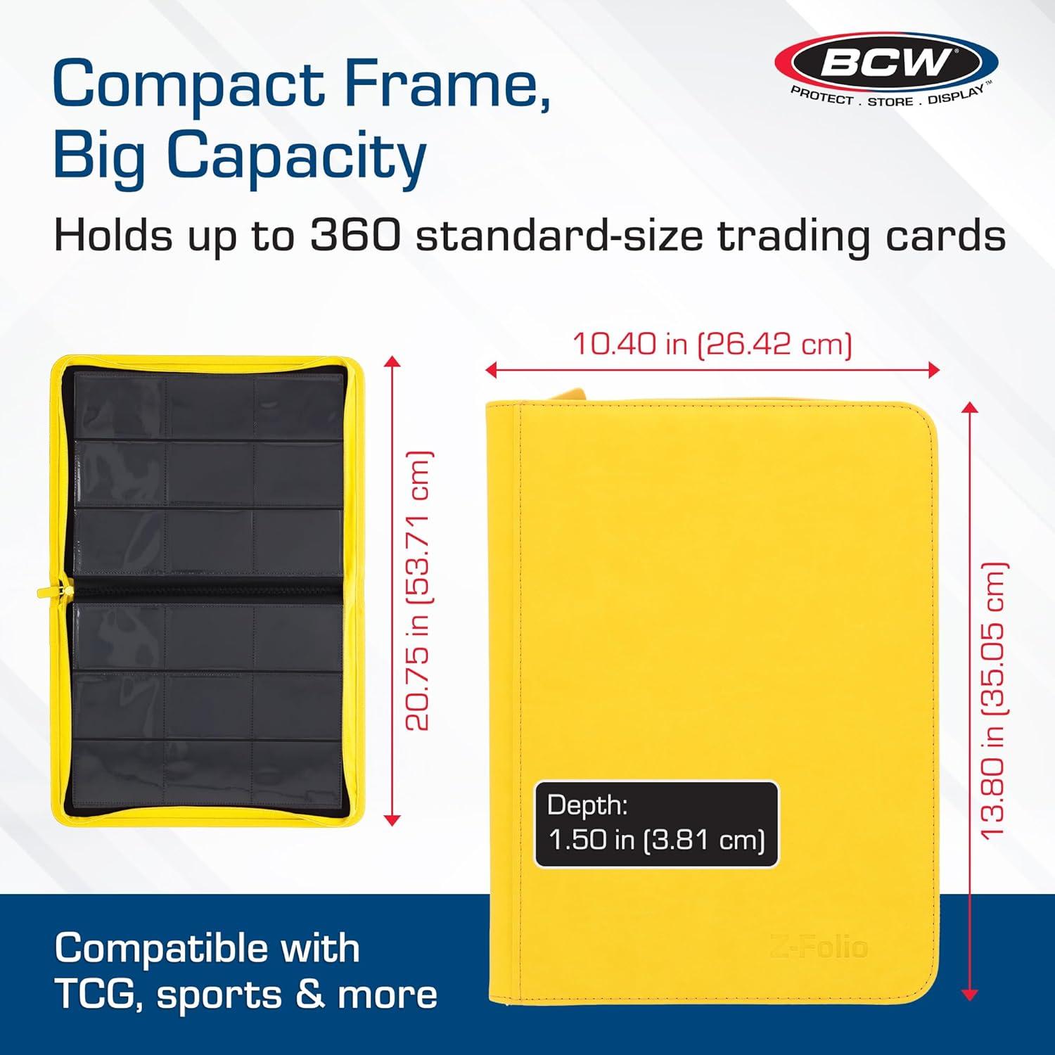 image:imageBCW ZFolio 9Pocket LX Album Yellow Secure Zipper Card Organizer Premium Leatherette Card Collection Binder Trading Card Binder for Pokemon MTG Sport Cards and More