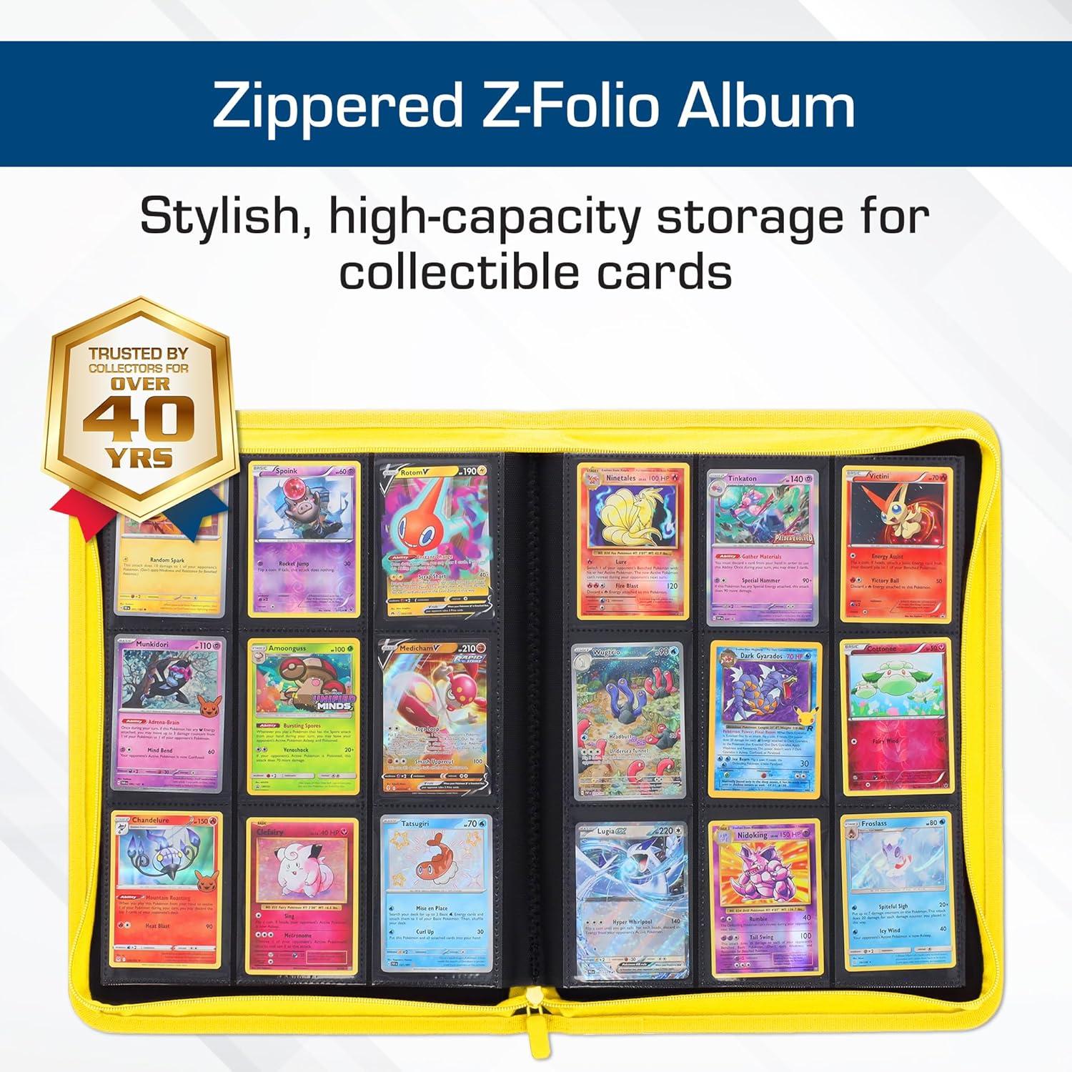 image:imageBCW ZFolio 9Pocket LX Album Yellow Secure Zipper Card Organizer Premium Leatherette Card Collection Binder Trading Card Binder for Pokemon MTG Sport Cards and More