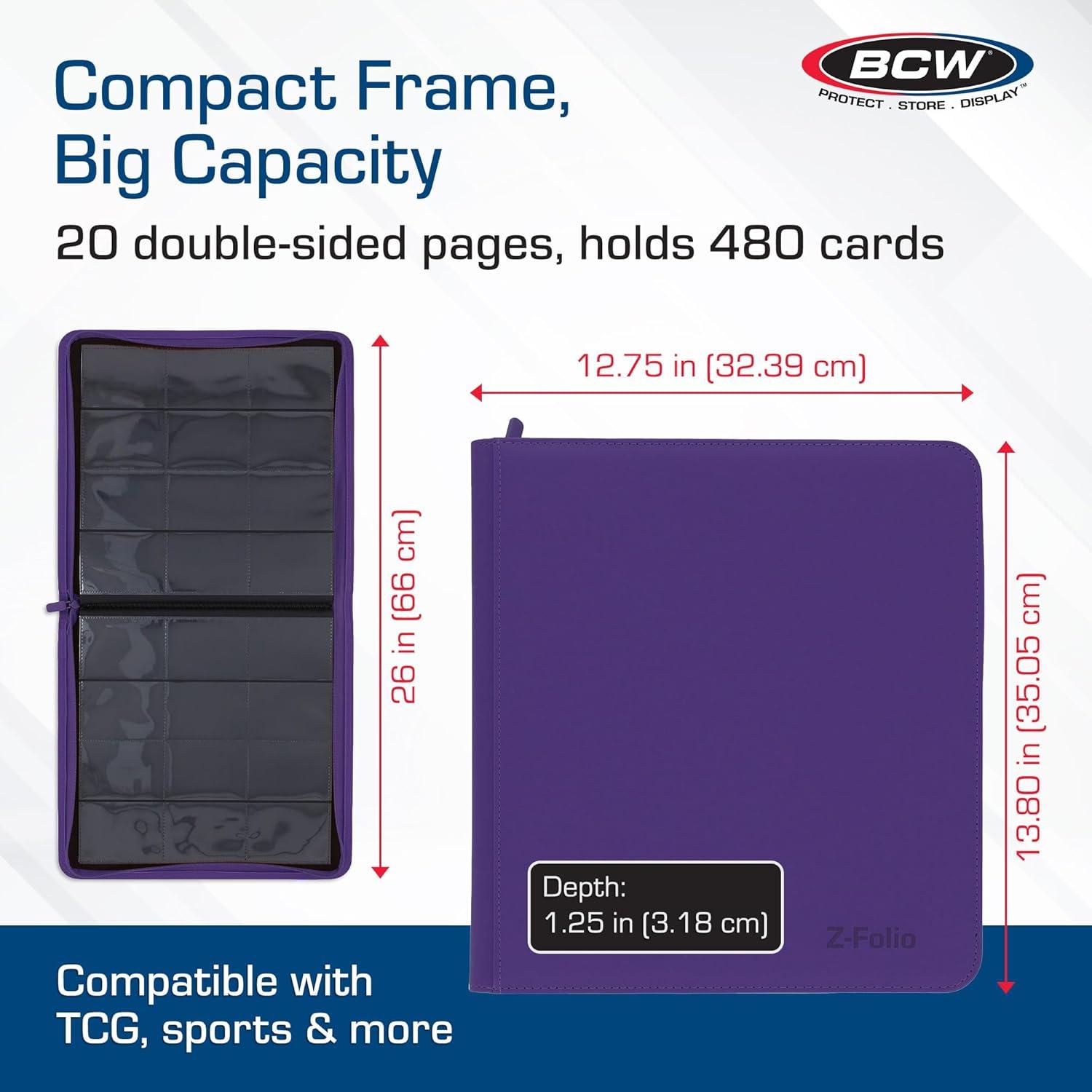 image:imageBCW ZFolio LX Zipper Portfolio 12Pocket Playset Album Premium Purple Leatherette Secure Zipper Holds 480 Cards Trading Card Storage and Organizer