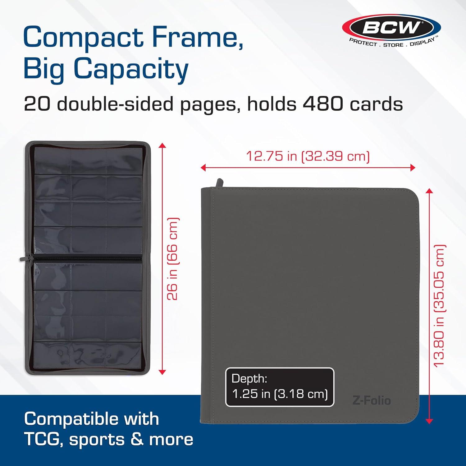 image:imageBCW ZFolio LX Zipper Portfolio Premium Gray Leatherette 12Pocket Playset Album Secure Zipper 480 Card Capacity Card Collectors Dream Card Organizer Trading Card Storage