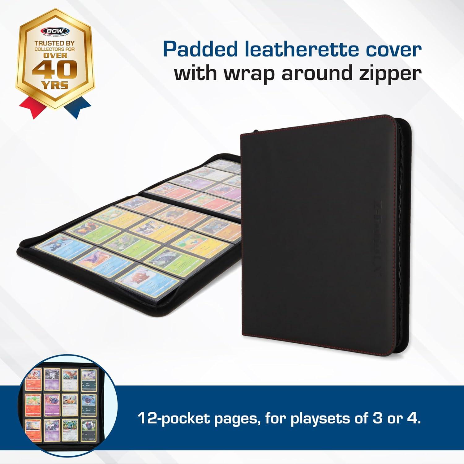 image:imageBCW ZFolio LX Zipper Portfolio Premium Gray Leatherette 12Pocket Playset Album Secure Zipper 480 Card Capacity Card Collectors Dream Card Organizer Trading Card Storage
