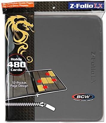 image:imageBCW ZFolio LX Zipper Portfolio Premium Gray Leatherette 12Pocket Playset Album Secure Zipper 480 Card Capacity Card Collectors Dream Card Organizer Trading Card Storage