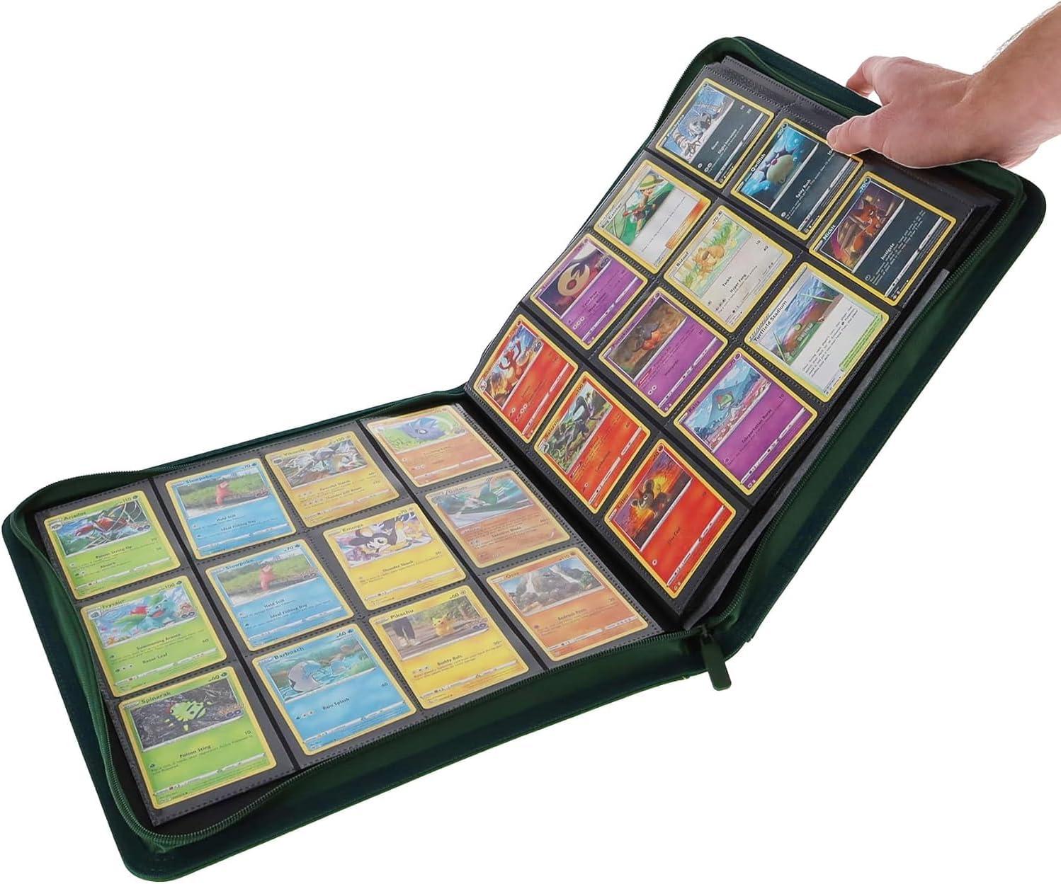 image:imageBCW ZFolio LX Zipper Portfolio Premium Green Leatherette 12Pocket Playset Album Secure Zipper 480 Card Capacity Card Collectors Dream Card Organizer Trading Card Storage