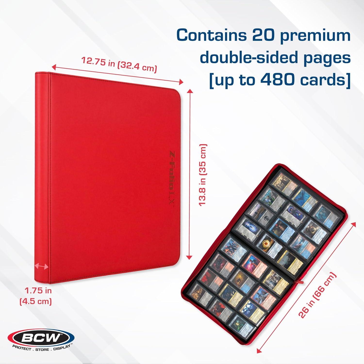 image:imageBCW ZFolio LX Zipper Portfolio Premium Red Leatherette 12Pocket Playset Album Secure Zipper 480 Card Capacity Card Collectors Dream Card Organizer Trading Card Storage