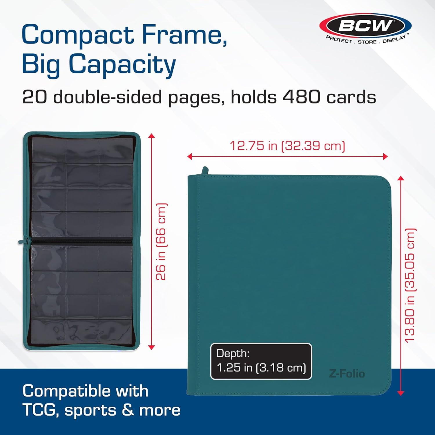 image:imageBCW ZFolio LX Zipper Portfolio Premium Teal Leatherette 12Pocket Playset Album Secure Zipper 480 Card Capacity Card Collectors Dream Card Organizer Trading Card Storage