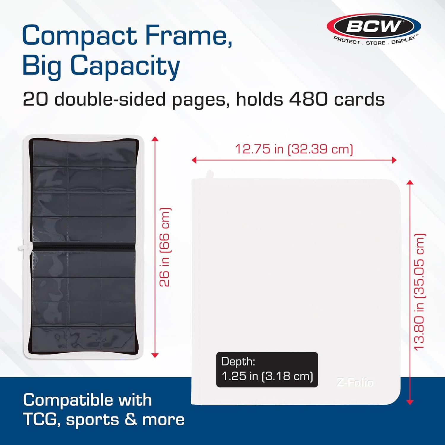 image:imageBCW ZFolio LX Zipper Portfolio Premium White Leatherette 12Pocket Playset Album Secure Zipper 480 Card Capacity Card Collectors Dream Card Organizer Trading Card Storage