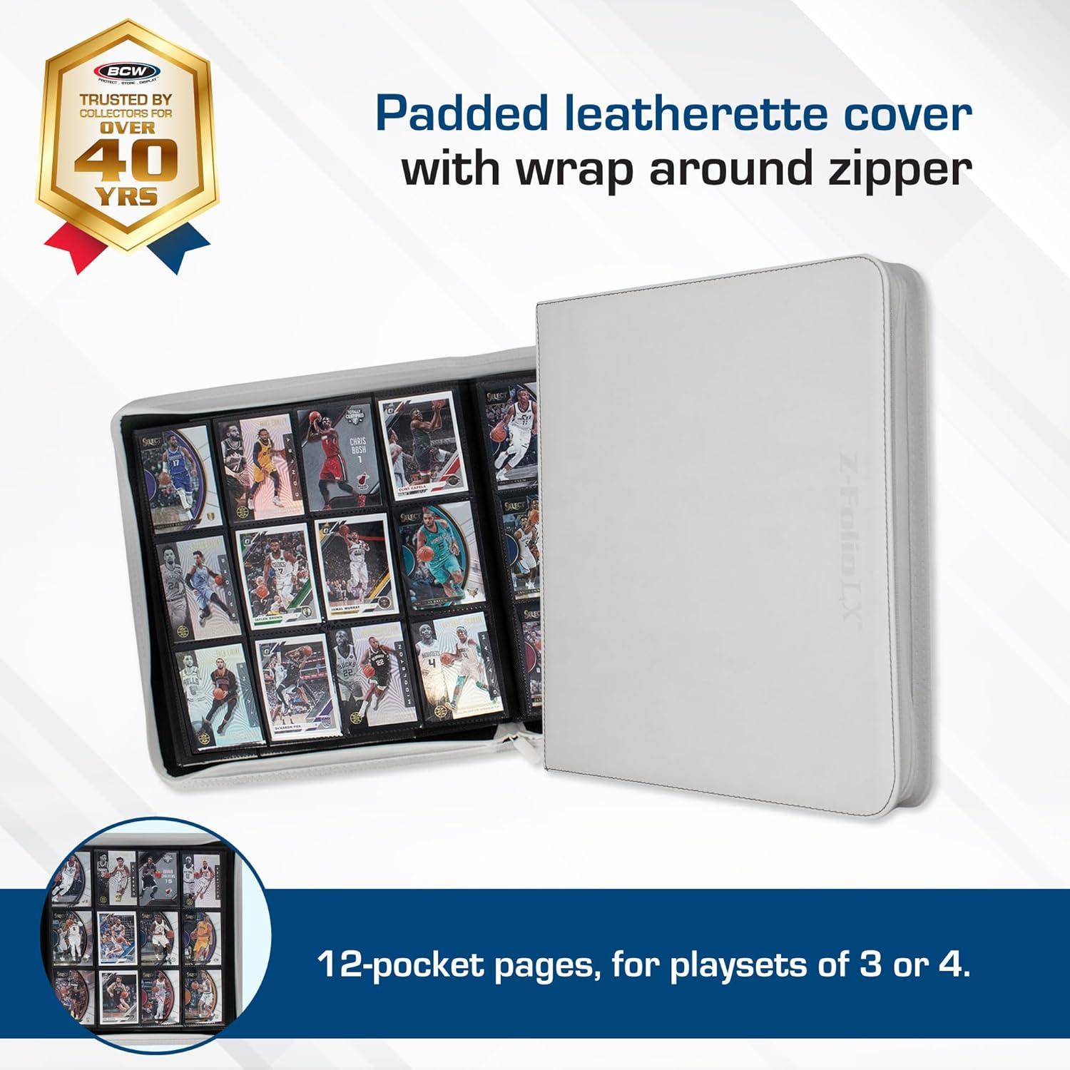 image:imageBCW ZFolio LX Zipper Portfolio Premium White Leatherette 12Pocket Playset Album Secure Zipper 480 Card Capacity Card Collectors Dream Card Organizer Trading Card Storage