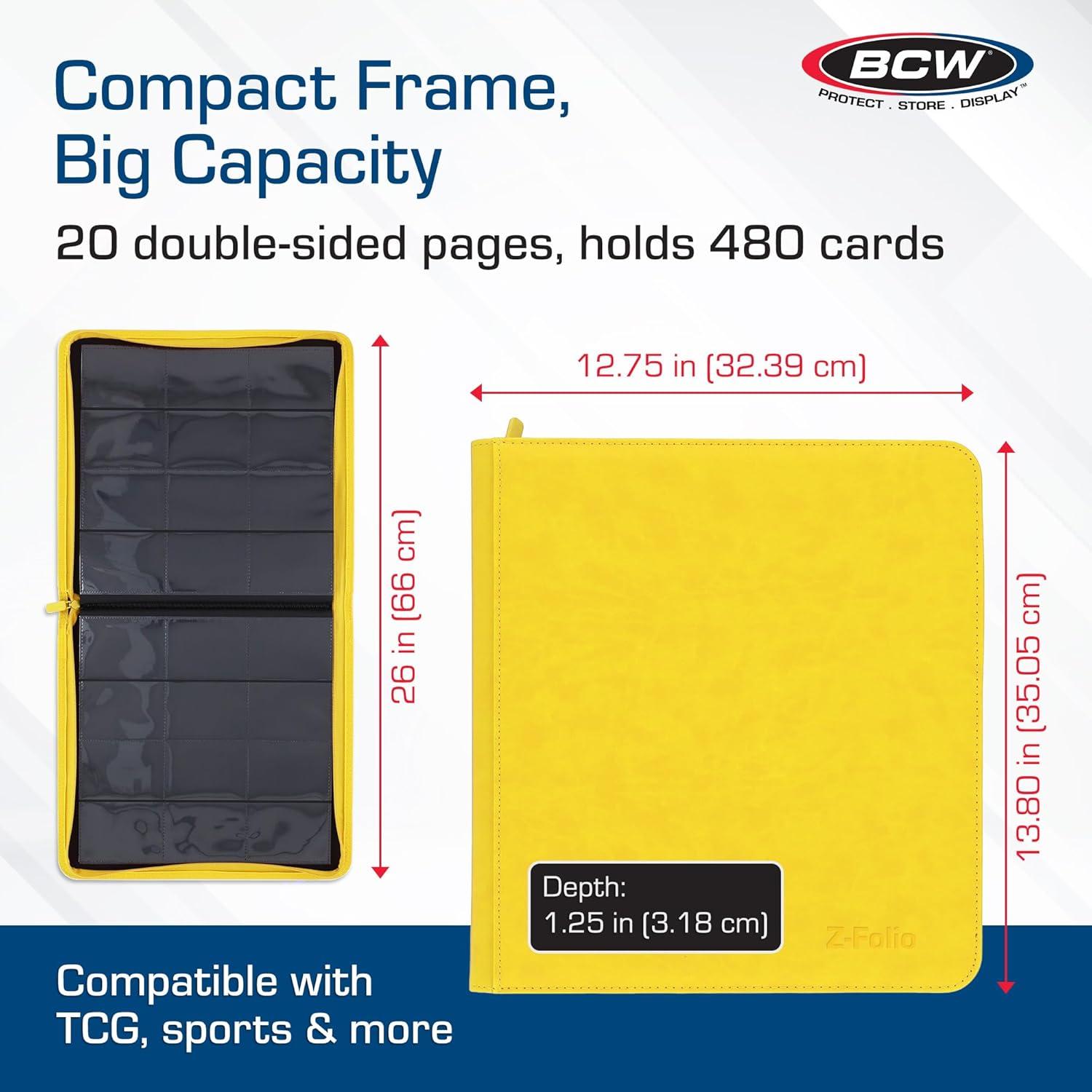 image:imageBCW ZFolio LX Zipper Portfolio Premium Yellow Leatherette 12Pocket Playset Album Secure Zipper 480 Card Capacity Card Collectors Dream Card Organizer Trading Card Storage
