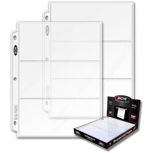 image:image200 Ct New PRO3C 3Pocket Pages For Large Bills or Coupons by BCW Made in the USA