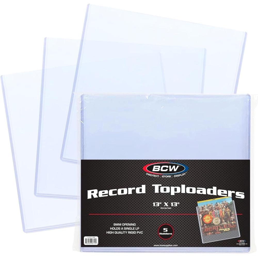 image:imageBCW 12Inch Vinyl Record Topload Holder 5 Pack 9MM Thick Rigid PVC Double LP Album Protector Compatible with Record Sleeves and Bags Essential Vinyl Album Storage and Display Solution