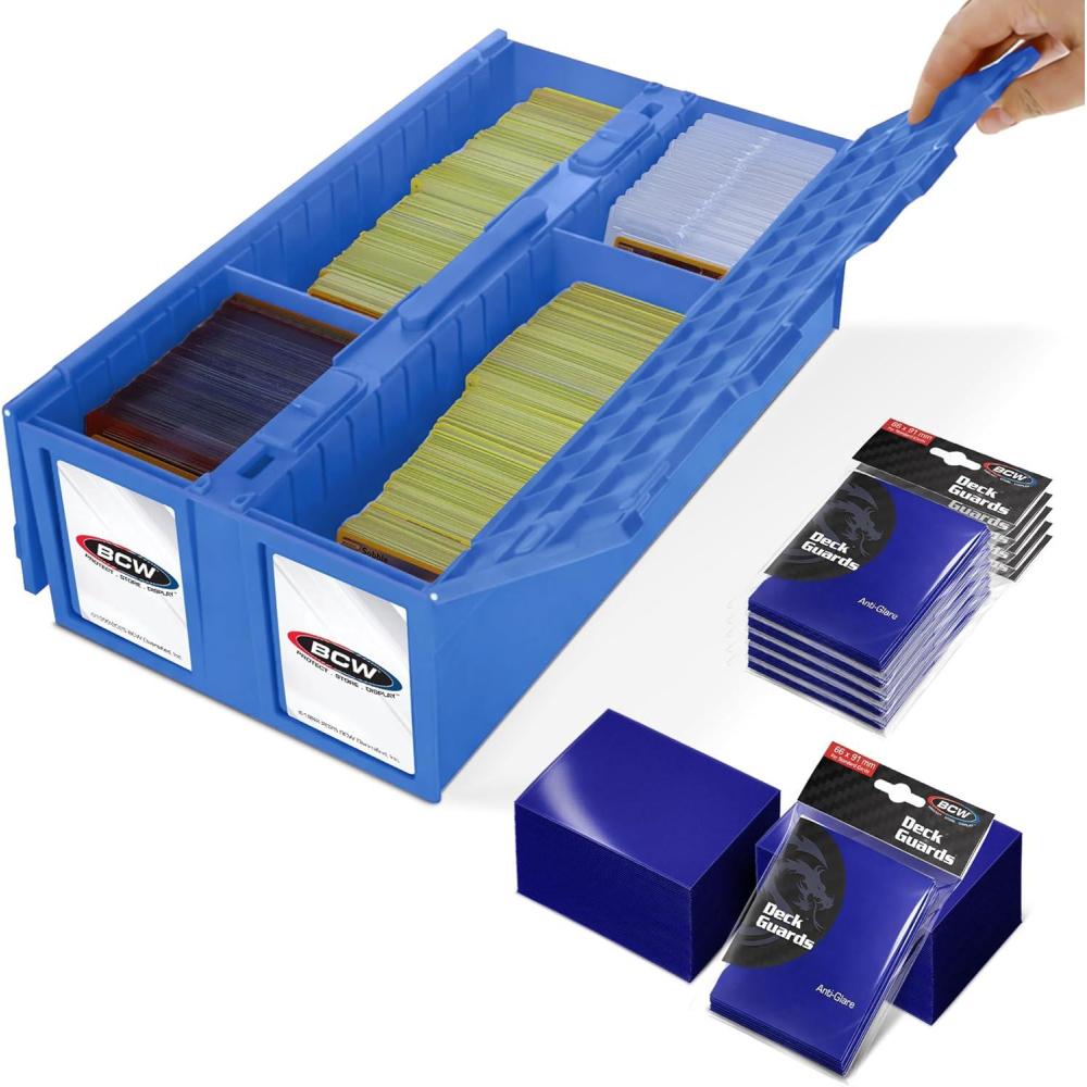 image:imageBCW 1600 Card Bin amp 500 Deck Guard Sleeves  Green  Holds 1600 Cards  Stackable Storage Bin  AntiGlare SleevesBlue