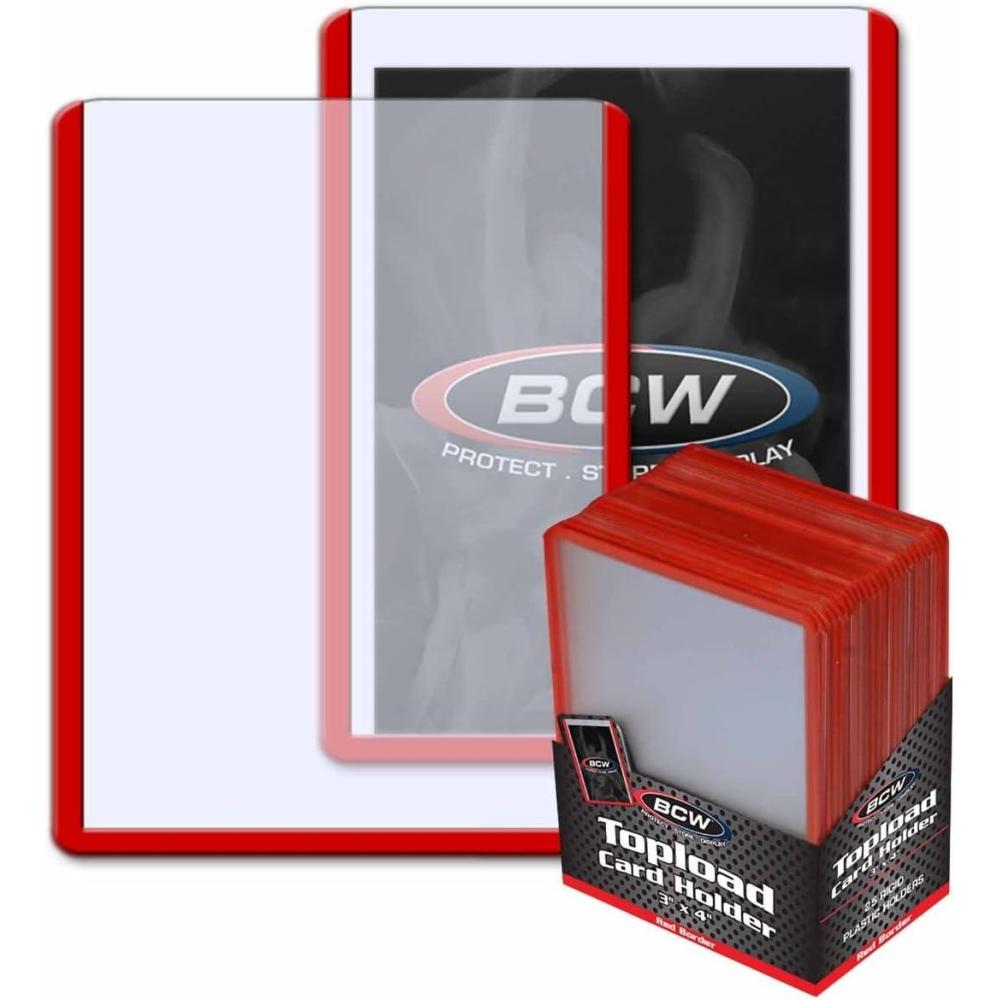 image:imageBCW 3x4 Topload Card Holder Black Border 25 Pack Premium Quality Rigid PVC Protector for Standard Size Trading Cards Card Holders for Sports Cards MTG Pokemon and More BlackRed