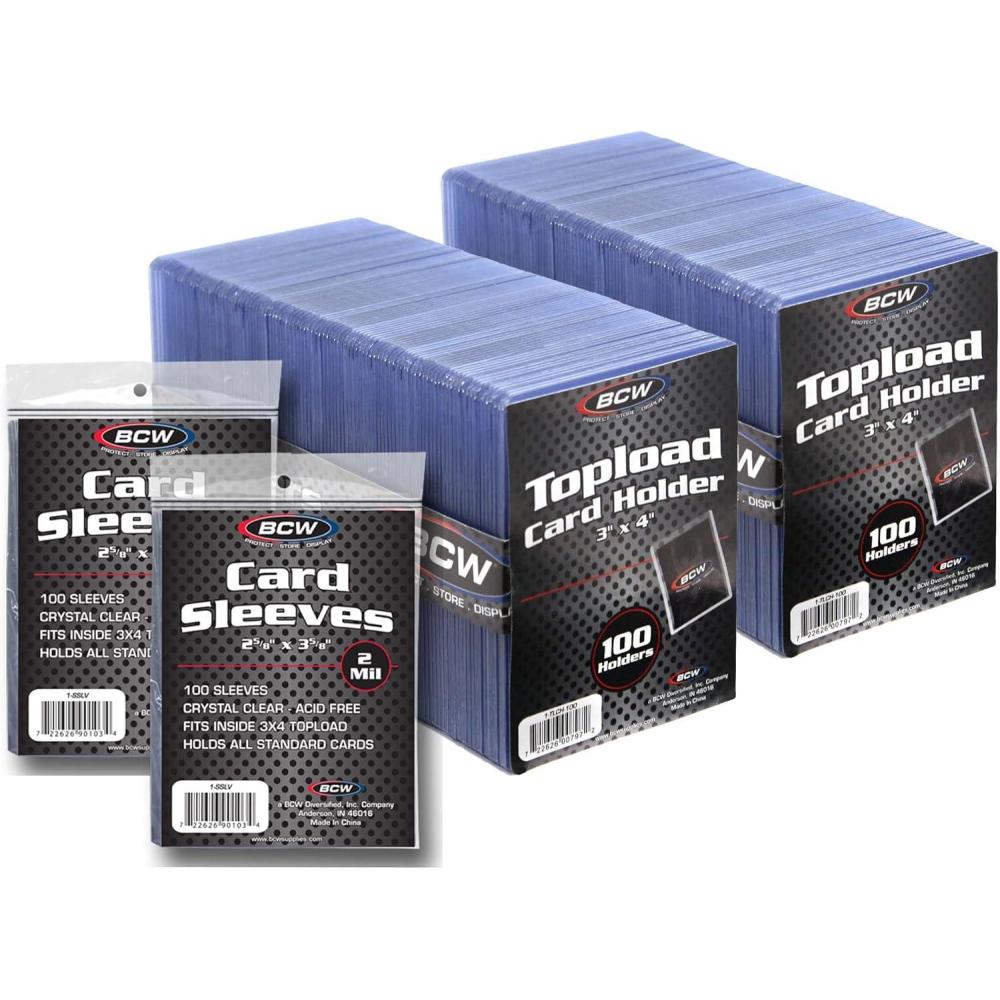image:imageBCW 3x4 Topload Card Holders and Card Sleeves Combo  100 Clear Plastic Toploaders and 100 Soft Card Sleeves  Protect Store and Display Trading Cards  Durable Card Storage Box for Collectors200
