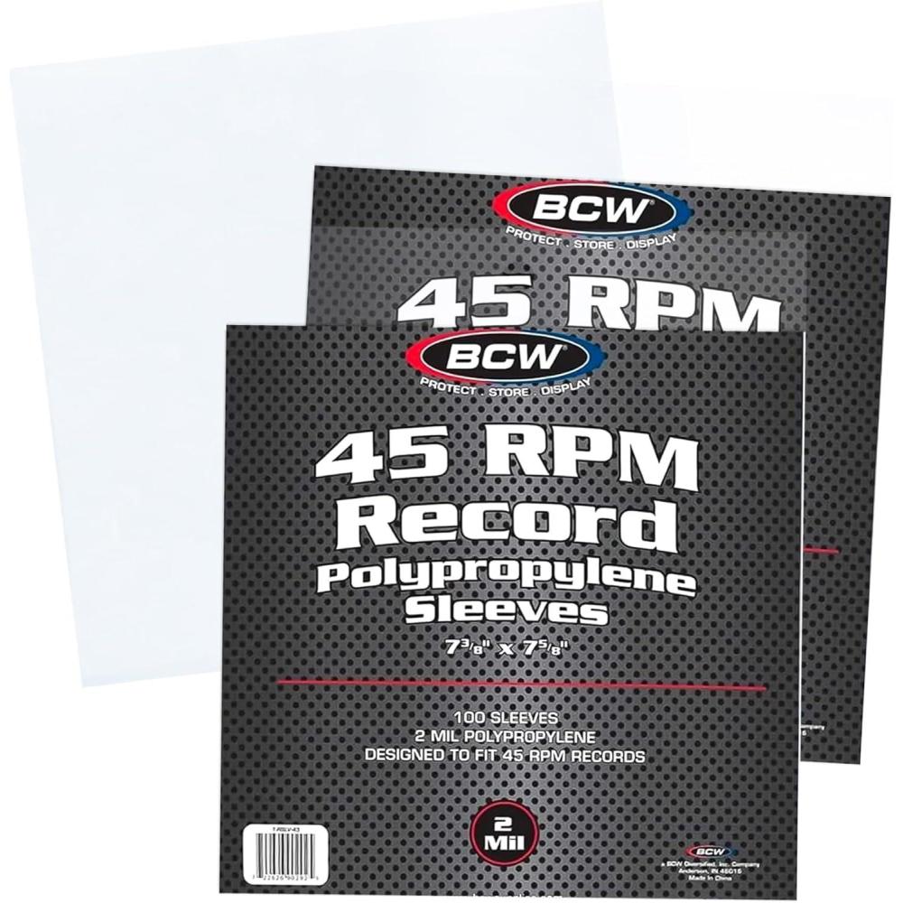 image:imageBCW 45 RPM Record Sleeves 100 Count Fits Standard 7 Inch Single 45s SnugFit 2 Mil Polypropylene Outer Sleeves Archival Plastic Covers for Vinyl Record Storage and Protection200 Pack