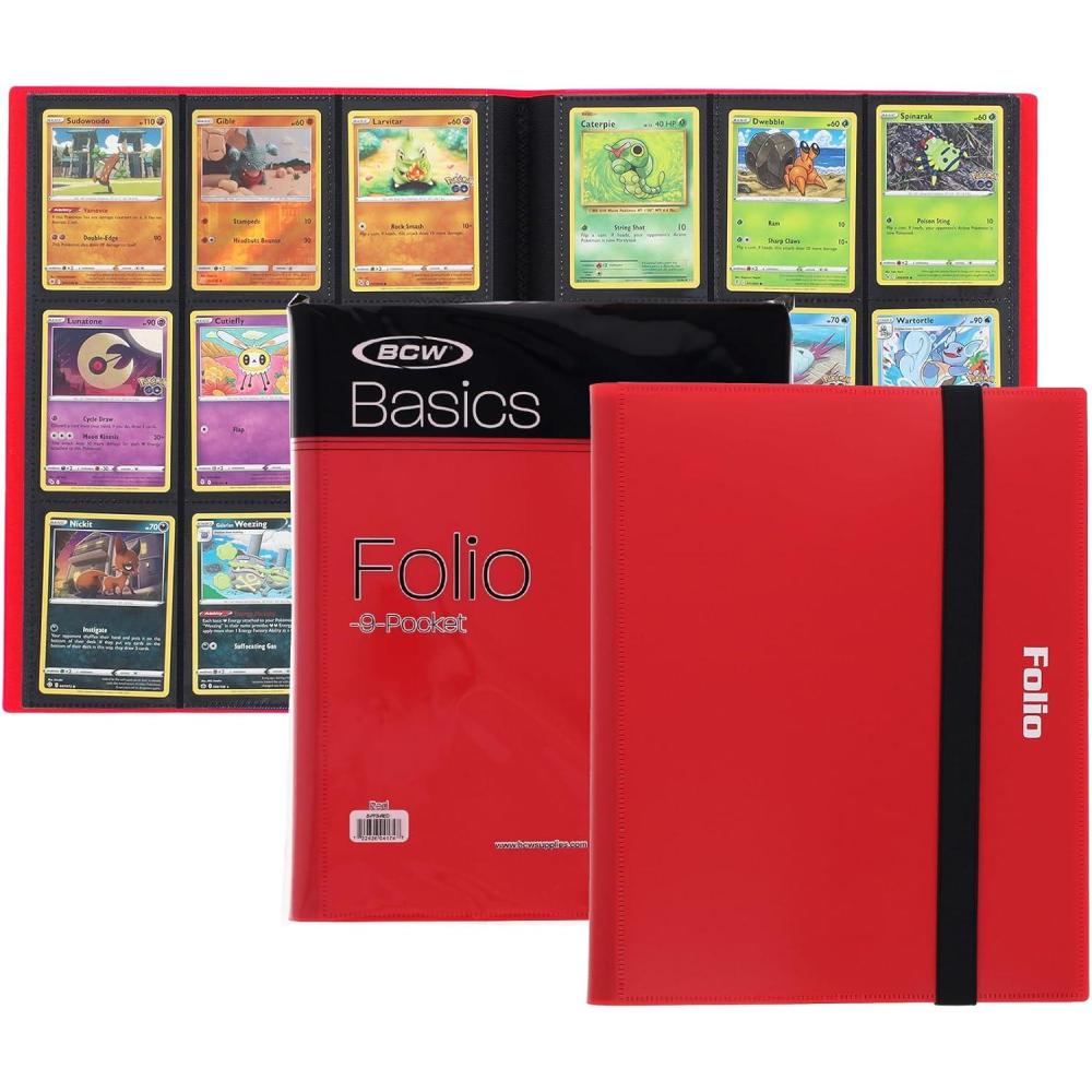 image:imageBCW Basics Folio 9Pocket Card Album Black Archival Safe SideLoading Binder Premium Storage Solution for Trading Cards Sports Cards and More 360Card CapacityRed