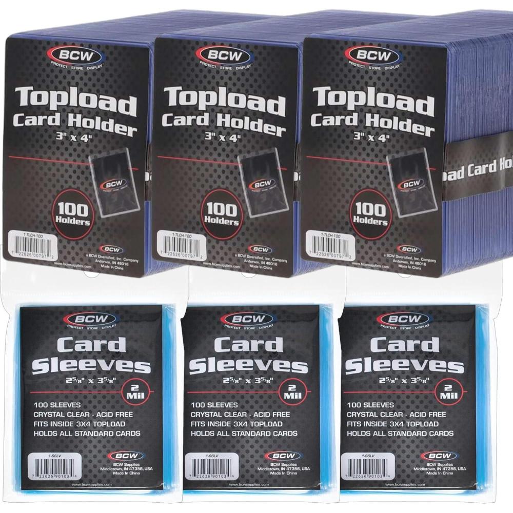 image:imageBCW Card Sleeves and Toploaders for Card Combo 300 Count Premium Top Loaders and AcidFree Penny Sleeves Great for Football Magic The Gathering Pokmon and Baseball Card Protectors