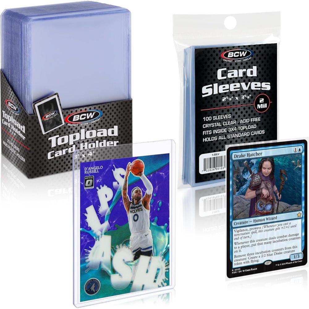 image:imageBCW Card Sleeves and Toploaders for Card Combo Premium Top loaders for Cards and AcidFree Penny Sleeves Great for Football Magic The Gathering Pokemon and Baseball Card Protectors 100 Count