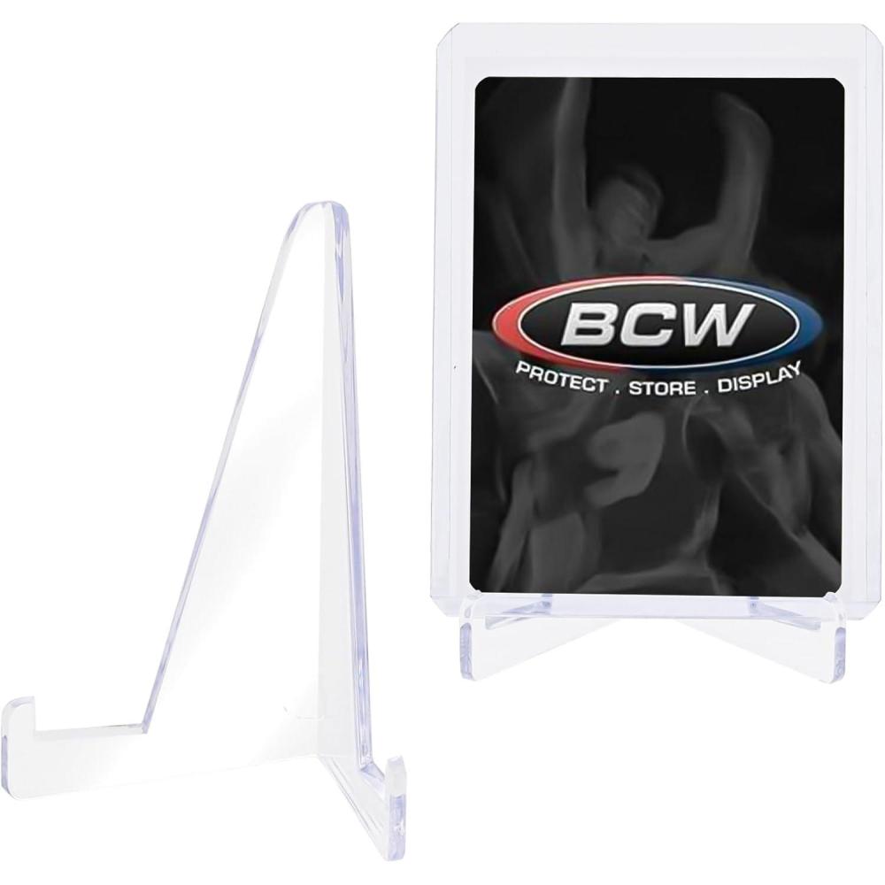 image:imageBCW Card Stands  Crystal Clear Transparent Mini Easels for Picture Display  Durable amp Sturdy Design  Perfect for Trading Cards Sports Memorabilia Use at Home Office Shop and More