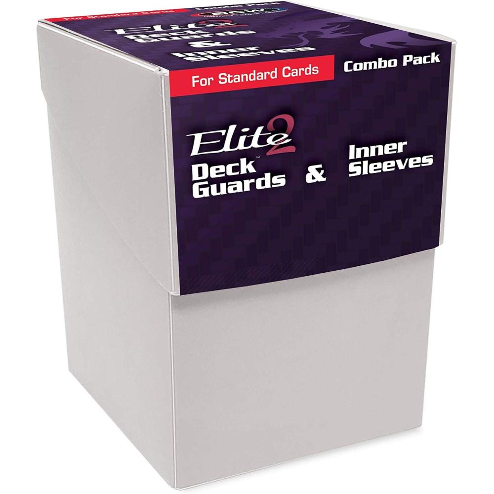 image:imageBCW Combo Pack  Inner Sleeves amp Elite2 Deck Guards  White  Fits Standard 25x35 Game Cards  Clear Glossy Front Textured Back  Includes 100 Elite2 Deck Guards amp 100 Inner Sleeves