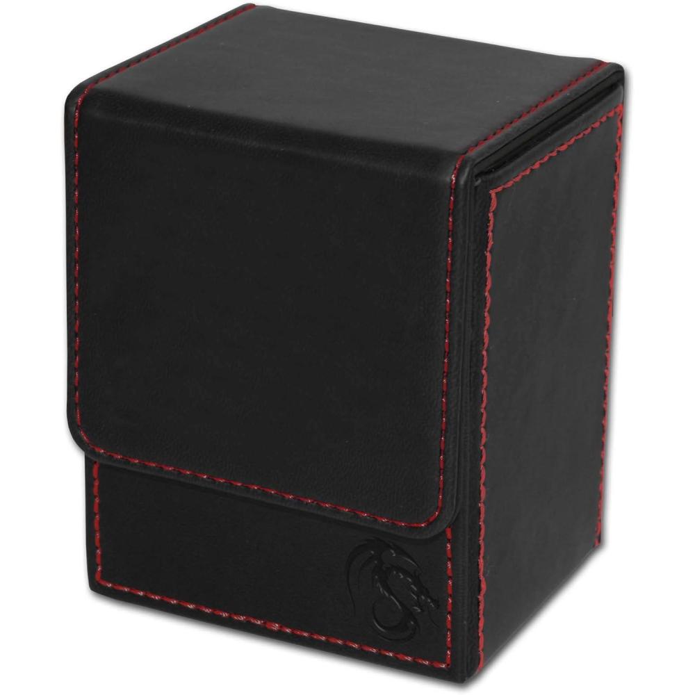 image:imageBCW Deck Case LX Holds 80 Sleeved Gaming Cards Black Leatherette with Red Stitching Magnetic Closure Durable Card Storage for Magic Pokmon and Star WarsBlack