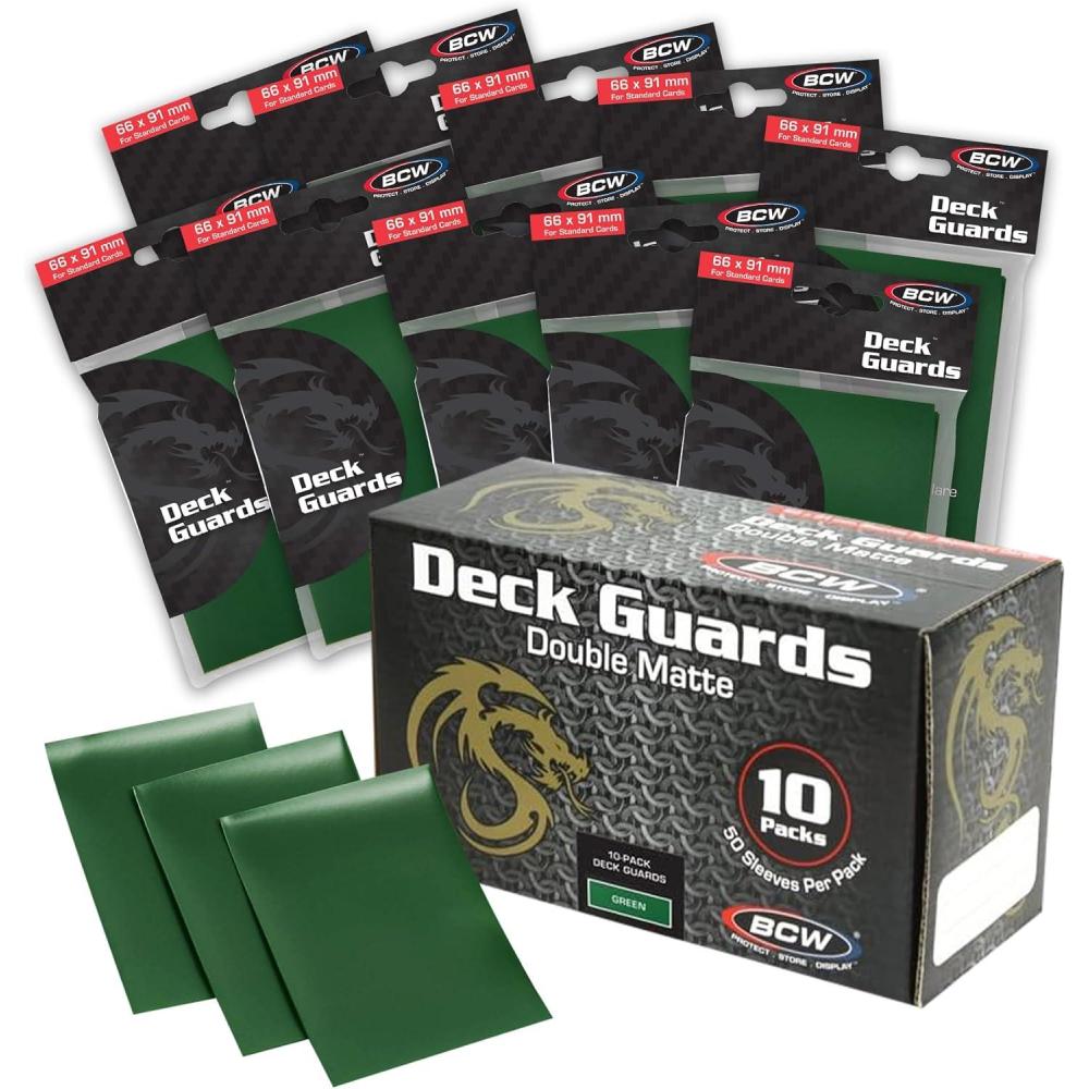 image:imageBCW Deck Guard Double Matte 500 Count Box 10 Packs of 50 Sleeves AcidFree No PVC Fits 25 x 35 Game Cards Archival Safe Sleeves for Card Protection RedGreen