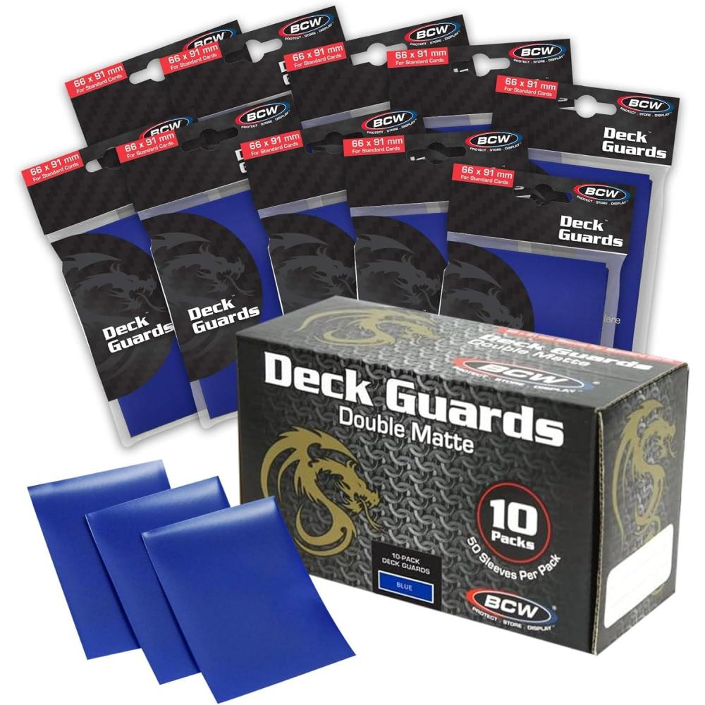 image:imageBCW Deck Guard Double Matte 500 Count Box 10 Packs of 50 Sleeves AcidFree No PVC Fits 25 x 35 Game Cards Archival Safe Sleeves for Card Protection RedBlue