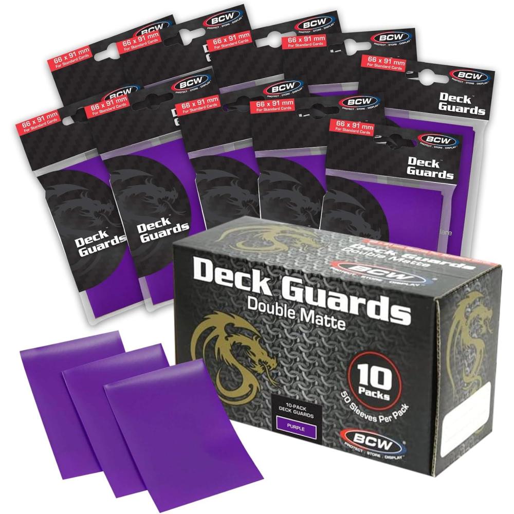 image:imageBCW Deck Guard Double Matte 500 Count Box 10 Packs of 50 Sleeves AcidFree No PVC Fits 25 x 35 Game Cards Archival Safe Sleeves for Card Protection RedPurple