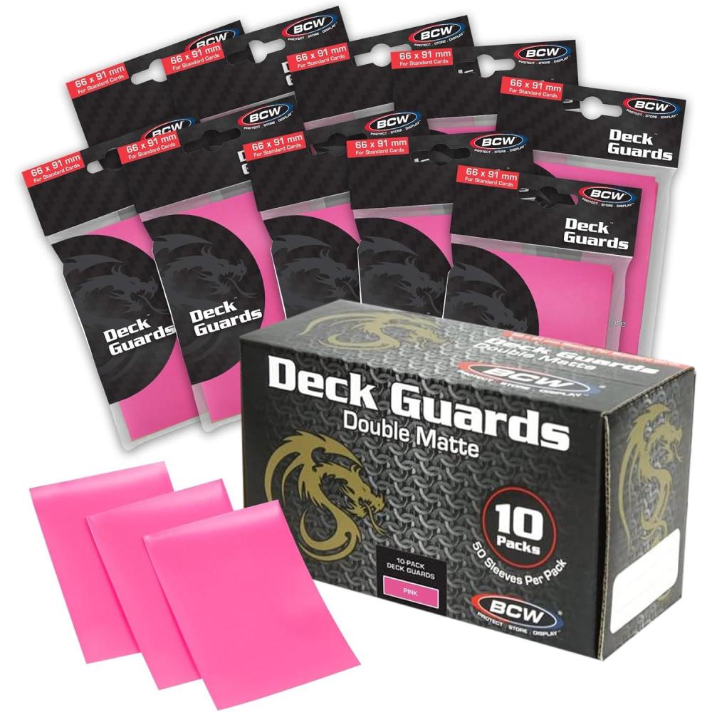 image:imageBCW Deck Guard Double Matte 500 Count Box 10 Packs of 50 Sleeves AcidFree No PVC Fits 25 x 35 Game Cards Archival Safe Sleeves for Card Protection RedPink