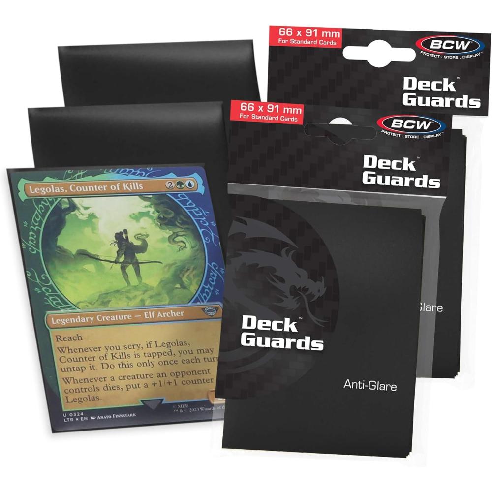 image:imageBCW Deck Guard Double Matte Black Card Sleeves AcidFree ArchivalSafe No PVC AntiGlare Matte Finish Fits Standard 2 x 3 Game Cards Durable Deck Protector Sleeves 100 CtBlack