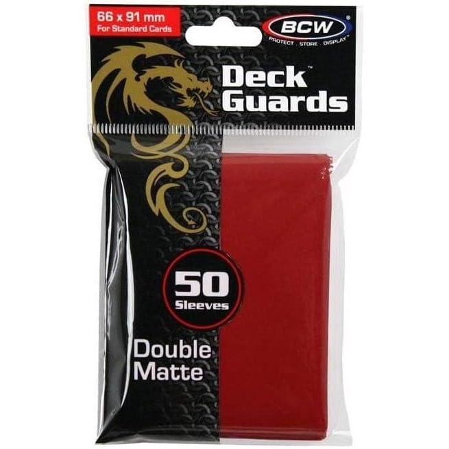 image:imageBCW Deck Guard Double Matte Red Card Sleeves AcidFree ArchivalSafe No PVC AntiGlare Matte Finish Fits Standard 2 x 3 Game Cards Durable Deck Protector Sleeves 50 Ct
