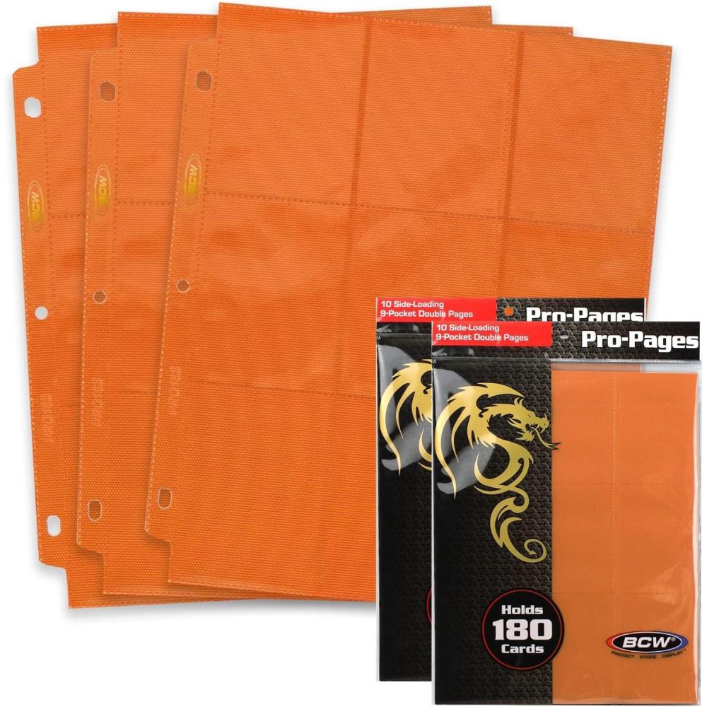 image:imageBCW DoubleSided 9Pocket Pages 20 Black SideLoading Trading Card Binder Sheets Card Storage amp Display SolutionOrange