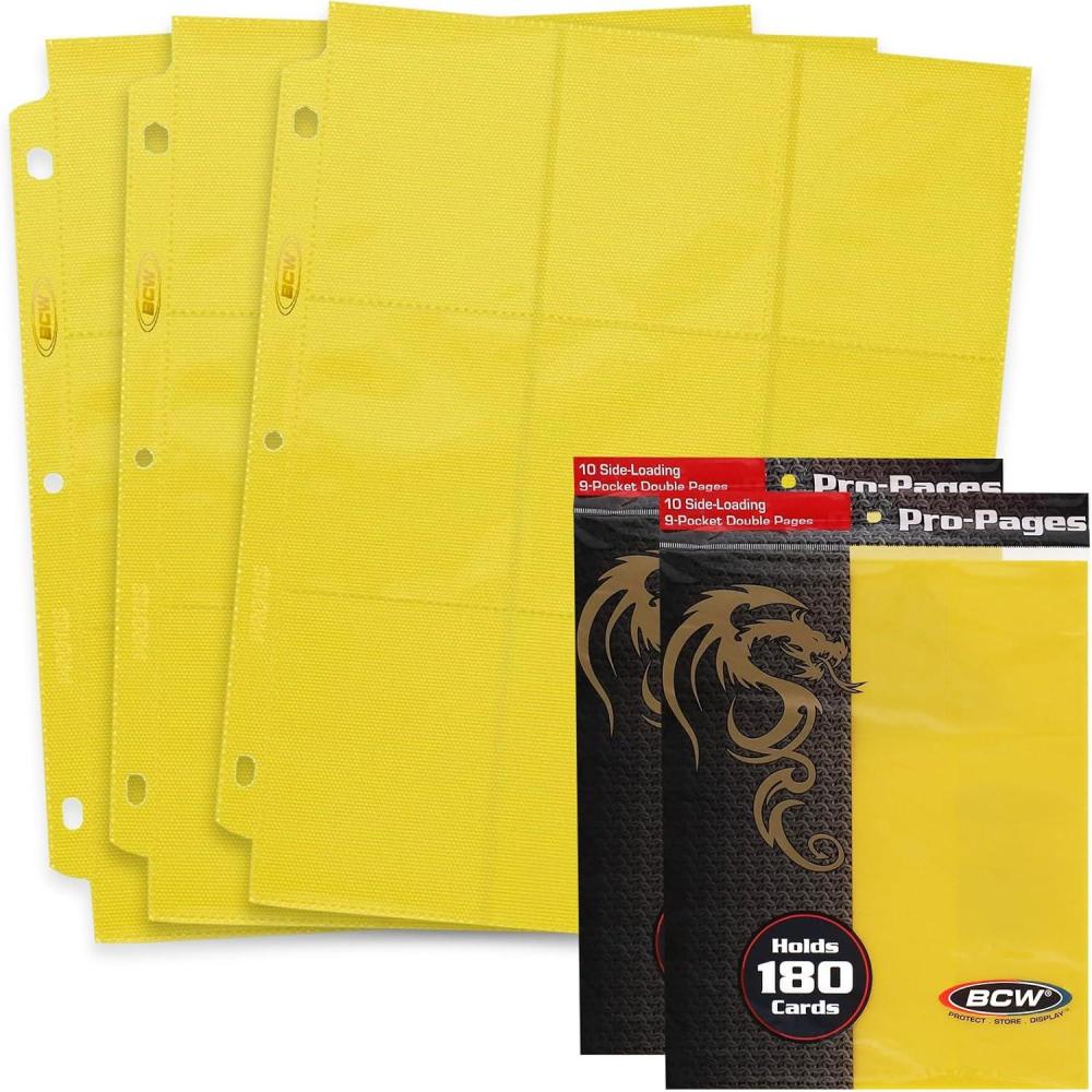 image:imageBCW DoubleSided 9Pocket Pages 20 Black SideLoading Trading Card Binder Sheets Card Storage amp Display SolutionYellow