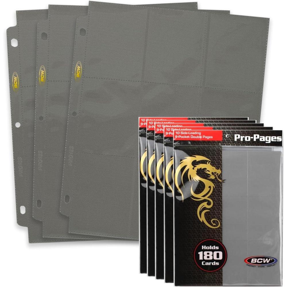image:imageBCW DoubleSided 9Pocket Pages 50 Blue  SideLoading Trading Card Binder Sheets  Card Storage amp Display SolutionGray