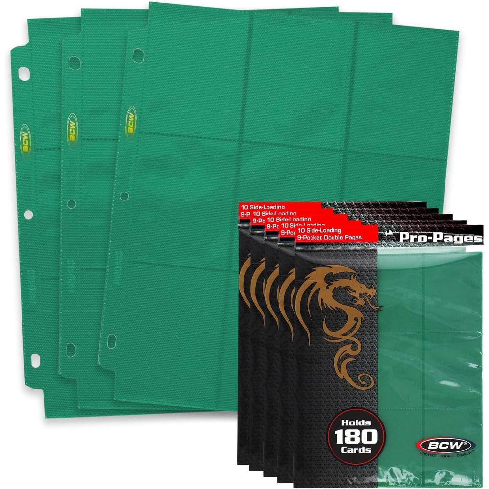 image:imageBCW DoubleSided 9Pocket Pages 50 Blue  SideLoading Trading Card Binder Sheets  Card Storage amp Display SolutionGreen